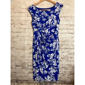 Connected Apparel Blue and White Floral Midi Dress